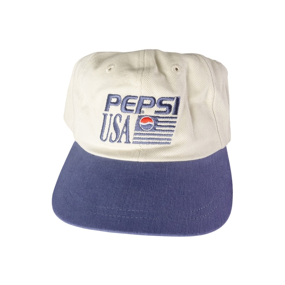 Vintage Pepsi USA Hat Snapback Two‎ Tone Blue Cream Cotton Logo Cap